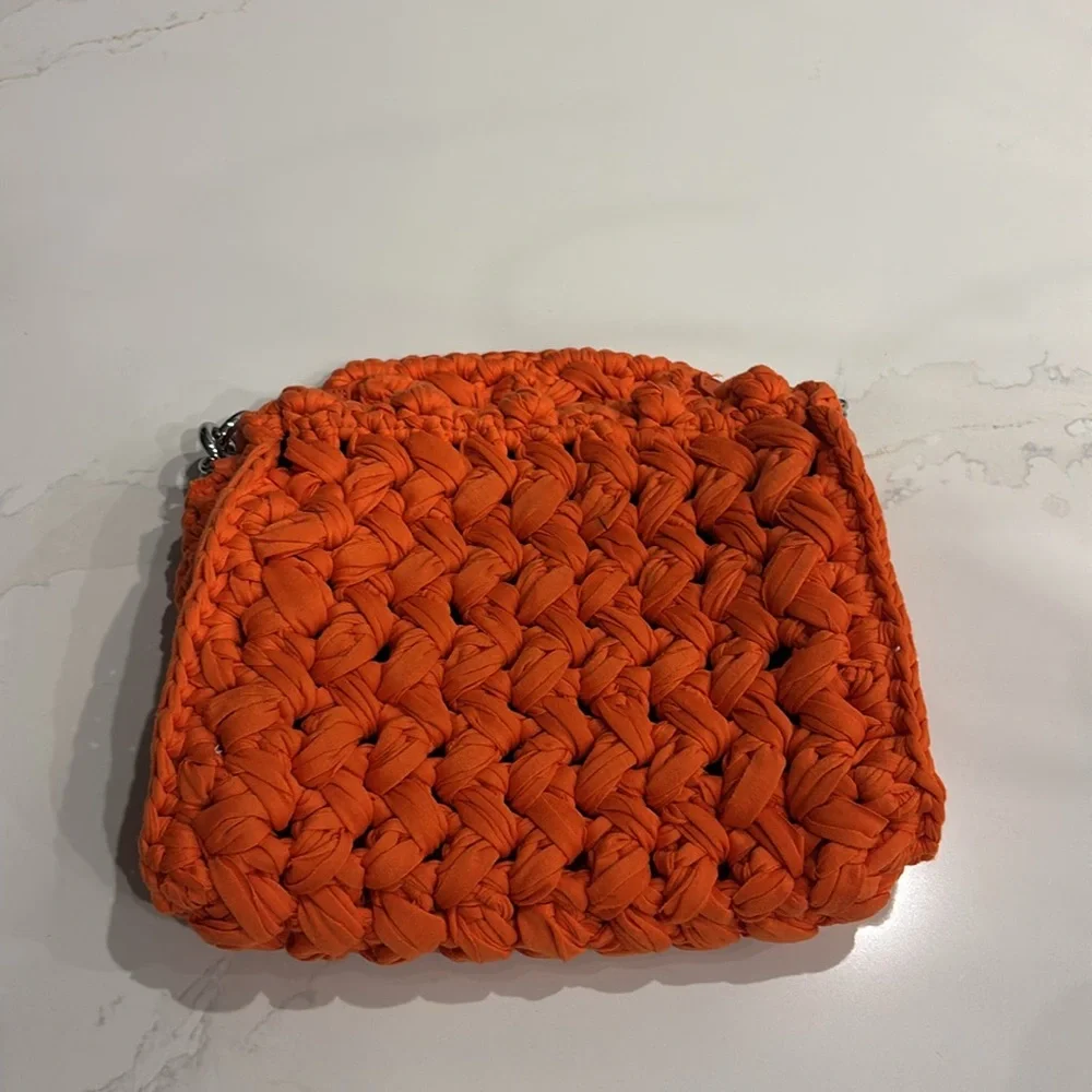 Zara Orange Fabric Woven Top Handle Bag - Picture 6 of 8